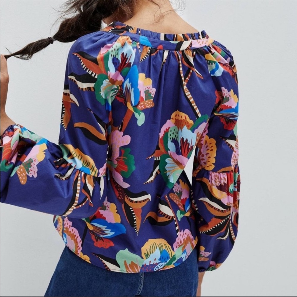 FARM RIO for ANTHROPOLOGIE floral tropical Helena blouse small balloon sleeve